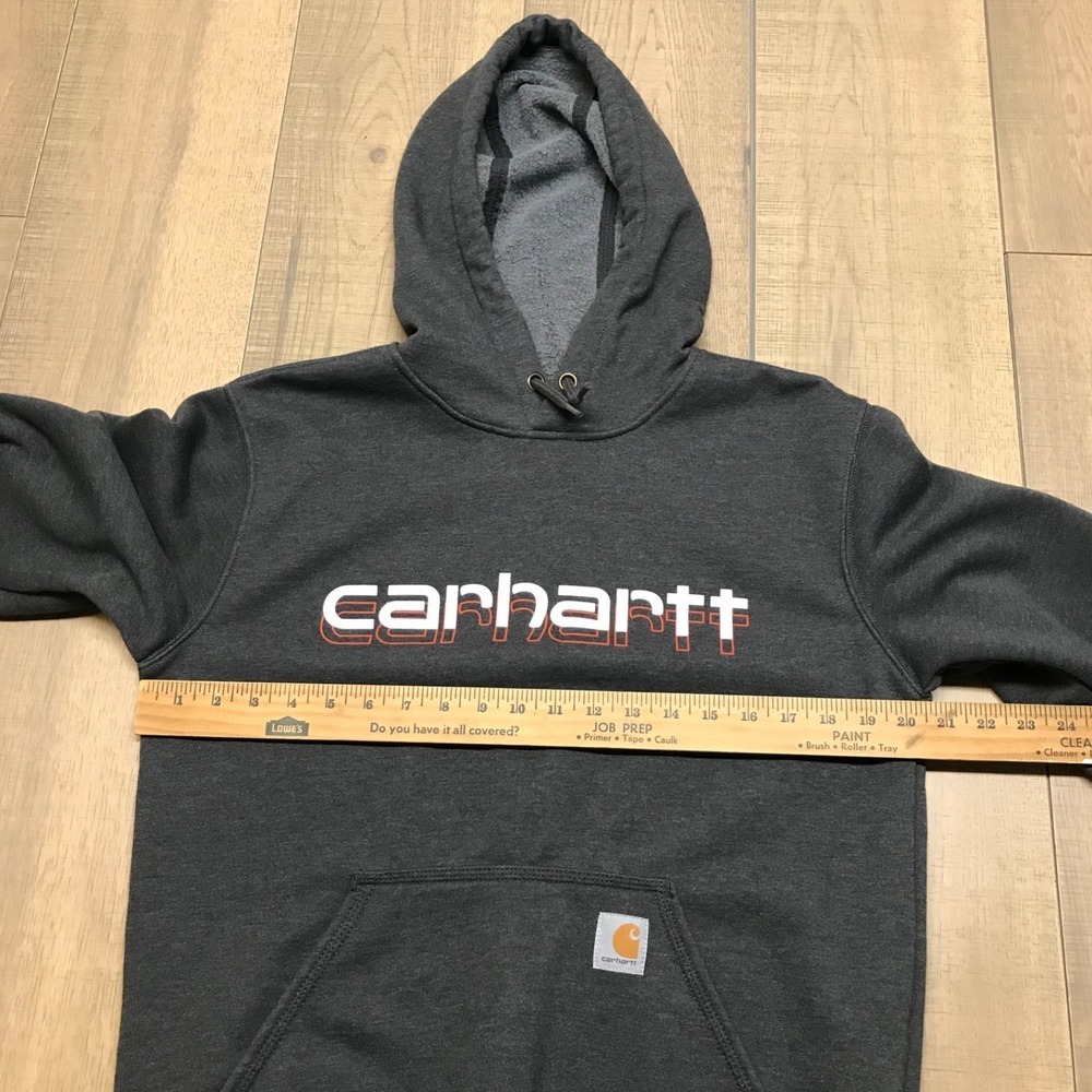 Carhartt Hoodie Sweatshirt Mens Size S Gray Rain Defender Loose Fit Logo Graphic - Picture 8 of 10